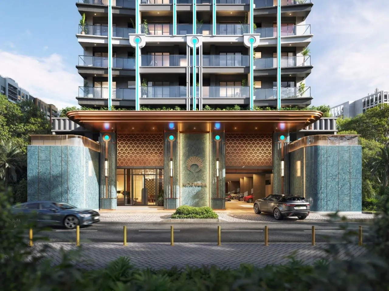 Street-level rendering of Morvara Apartments on Muthithi Road in Westlands