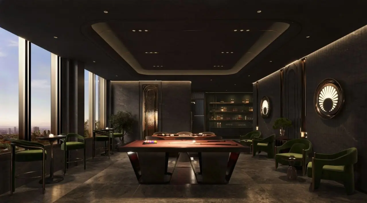 Morvara residents games room with billiards table and city views